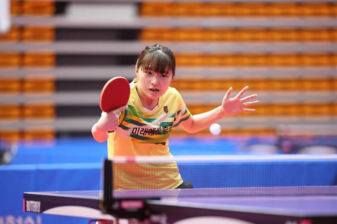 미래에셋증권 소속인 '큰 이다은'의 경기 장면 [대한탁구협회 제공. 재판매 및 DB 금지]