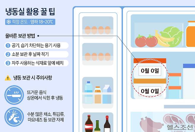 수분 함량이 높은 채소, 튀김류, 계란 기반 소스 등은 냉동 보관을 피하는 게 좋다./그래픽=김민선