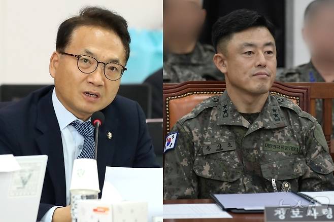 박선원 더불어민주당 의원, 문상호 전 정보사령관. ⓒ 뉴스1