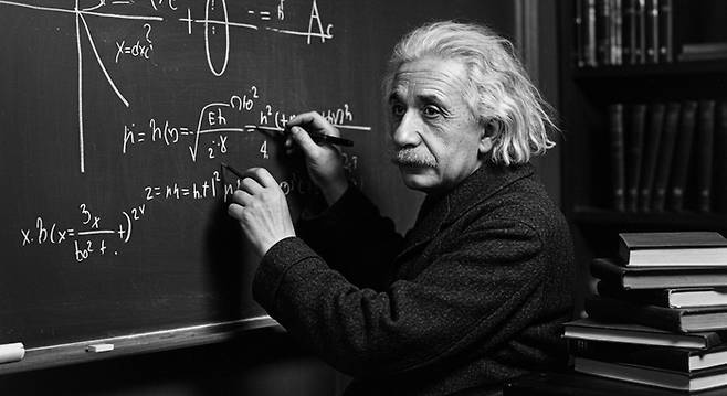 아인슈타인은 양자역학의 확률론적 해석을 끝까지 받아들이지 못했다. 구글 이미지FX로 생성한 그림.