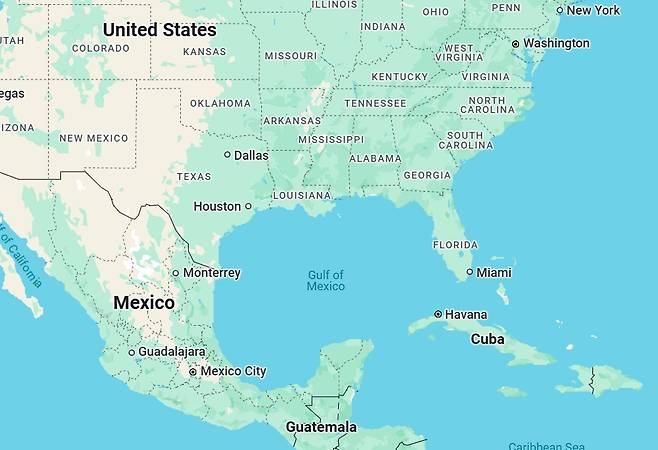 구글 지도에 표기된 멕시코만(Gulf of Mexico) <출처=구글 지도 캡처>