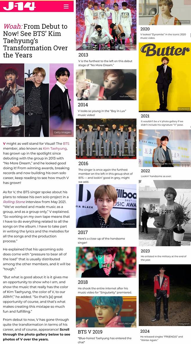 "와우! 김태형의 변신을 보세요" 방탄소년단 뷔, 11년 성장 과정 美·日 매거진 조명