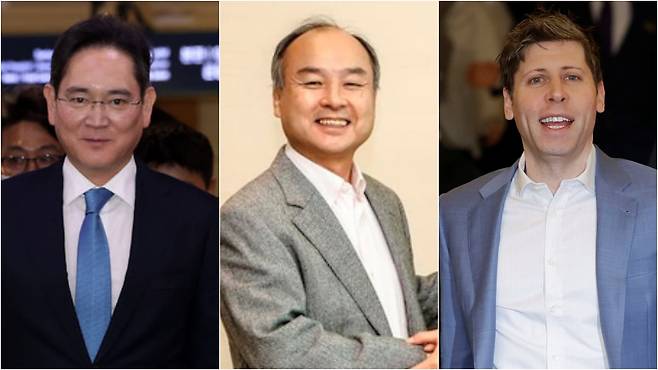 이재용 삼성전자 회장, 손정의 소프트뱅크그룹 회장, 샘 올트먼 오픈AI 최고경영자(왼쪽부터).