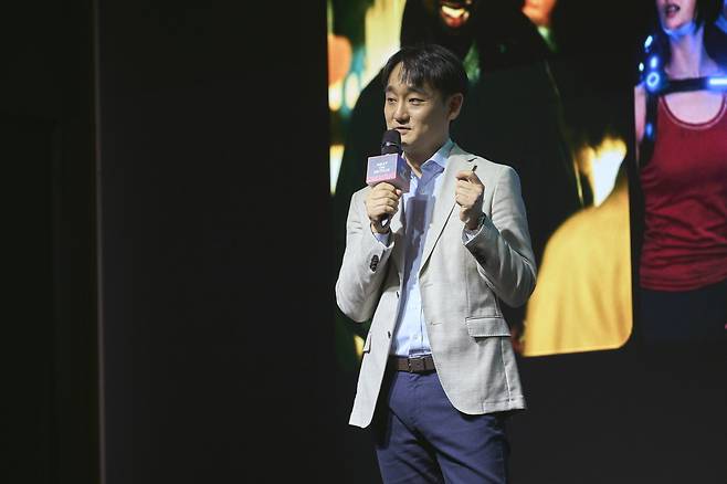 Kang Dong-han, vice president of Korean content at Netflix, speaks during "Next on Netflix 2025," held in Yeouido, Seoul, Tuesday. (Netflix)