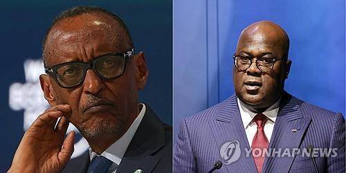 폴 카가메(왼쪽) 르완다 대통령과 펠릭스 치세케디(오른쪽) 민주콩고 대통령 [AFP 연합뉴스 자료사진. 재판매 및 DB 금지]