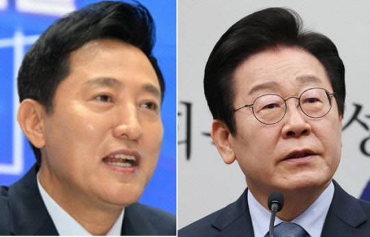 오세훈(왼쪽) 서울시장과 이재명 더불어민주당 대표
