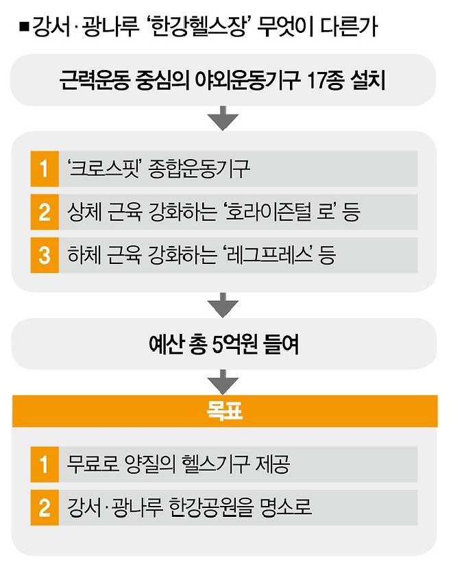 한 시민이 한강헬스장에서 근력운동을 하고 있다.[사진｜서울시 제공]