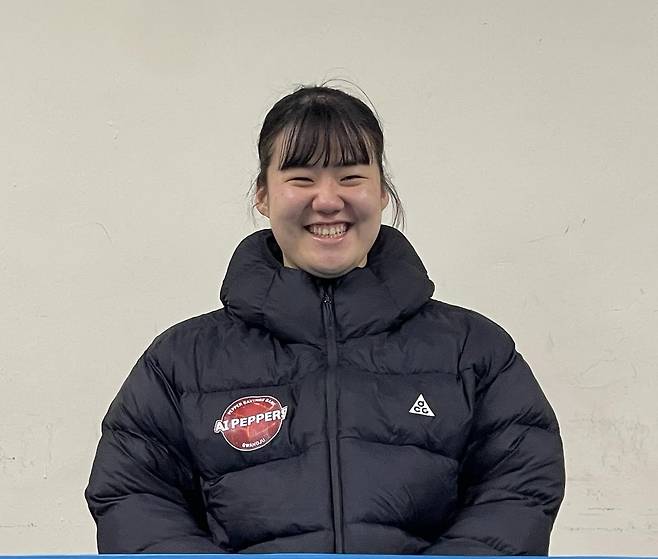 GS칼텍스전 승리 후 한껏 웃은 페퍼저축은행 이한비 [촬영 이대호]