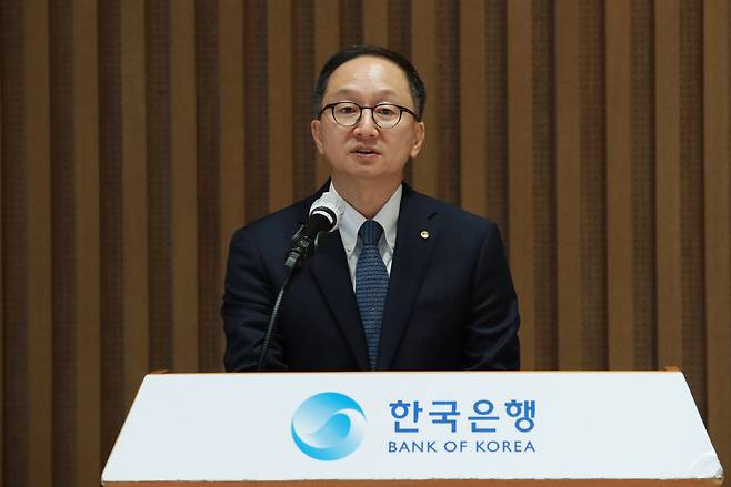 장용성 신임 한국은행 금융통화위원회 위원이 21일 취임식에서 발언하고 있다. / 한국은행 제공