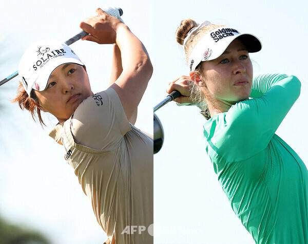 2025년 미국여자프로골프(LPGA) 투어 파운더스컵 골프대회에 출전한 고진영 프로, 세계랭킹 1위 넬리 코다가 1라운드에서 경기하는 모습이다. 사진제공=ⓒAFPBBNews = News1