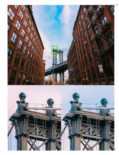 스마트폰에 탑재된 멀티 카메라 시스템을 활용하면 다채로운 풍경 사진을 찍을 수 있다. 아래 사진 왼쪽은 망원렌즈 카메라로 찍은 사진. 오른쪽은 카메라의 줌 기능을 활용해 찍은 사진. 화질 차이가 난다. 김성주 사진가 제공