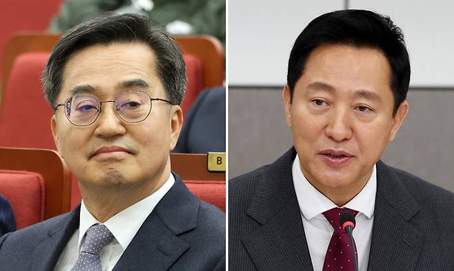 김동연 경기도지사(왼쪽),&nbsp;오세훈 서울시장. 뉴시스