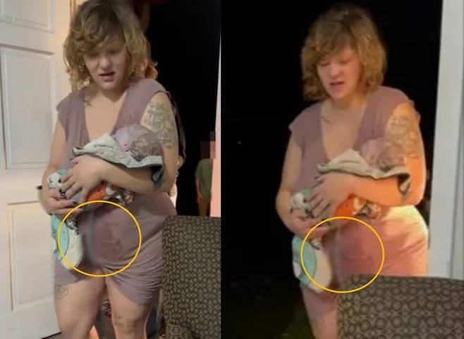 출산에 임박한 한 여성이 병원에 가던 중 차에서 출산한 후, 탯줄과 태반이 그대로 연결된 상태로 집에 도착한 사연이 화제가 되고 있다. [사진=영국 일간 더선 보도 갈무리/ 출처=사만다 틱톡]