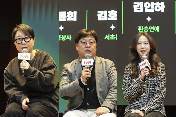 사진 출처= CJ ENM 제공 /&nbsp;'CJENM 콘텐츠 톡'에 참석한 김륜희 CP, 김호준 CP, 김인하 CP (왼쪽부터)