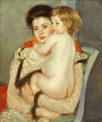 메리 카사트, <벌거벗은 아기를 안고 있는 렌 르페브르(어머니와 아이)>, 1902-1903년, 캔버스에 유채, 68.1X57.3cm 우스터미술관