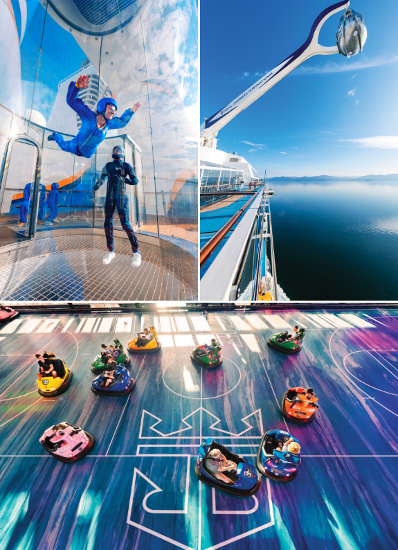 왼쪽 위부터 시게방향으로 아이플라이, 노스 스타, 범퍼카 / 사진=한진관광