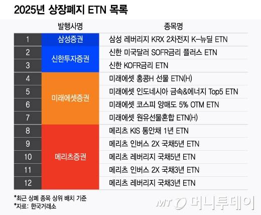 2025년 상장폐지 ETN 목록/그래픽=윤선정 기자