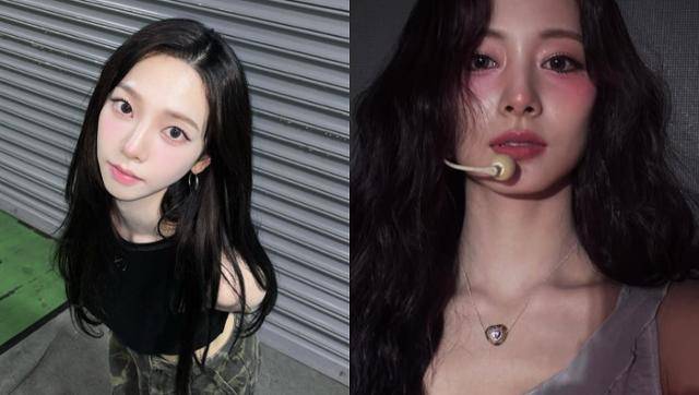 에스파 카리나와 트와이스 쯔위의 코 끝 블러셔 메이크업. 카리나, 쯔위 SNS