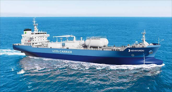 탄소포집저장 시장이 두각을 나타내면서 글로벌 탄소운반선 시장이 커지고 있다. 사진은 HD현대미포 액화이산화탄소운반선 조감도. (HD현대 제공)