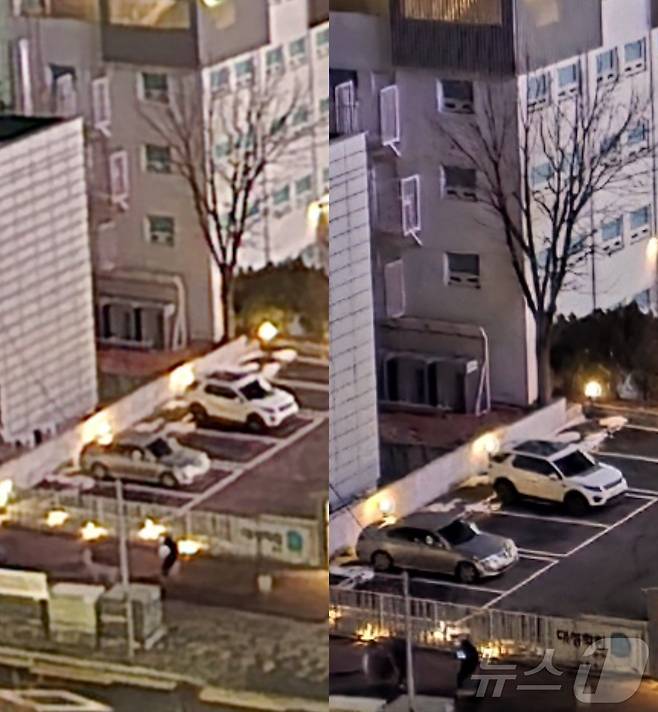 서울 동작구 노량진 일대 야경을 찍은 뒤 주차장을 최대 줌한 이미지. 갤럭시 S24(왼쪽) 대비 갤럭시 S25(오른쪽)의 결과물이 훨씬 선명해졌음이 확인된다./뉴스1 ⓒ News1 윤주영 기자