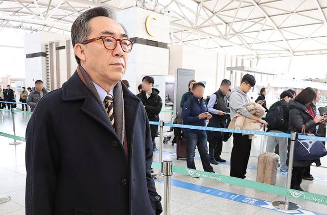 조태열 외교부 장관이 14일 개최하는 뮌헨안보회의(MSC)에 참석하기 위해 전날 인천국제공항을 통해 독일 뮌헨으로 출국하고 있다. 뉴스1