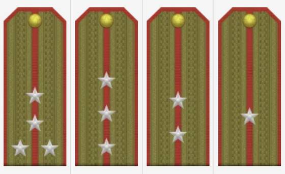 왼쪽부터 대위, 상위, 중위, 소위.