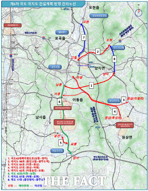 기획재정부 예비타당성 조사 대상으로 선정된 용인시 도로사업 현황./용인시