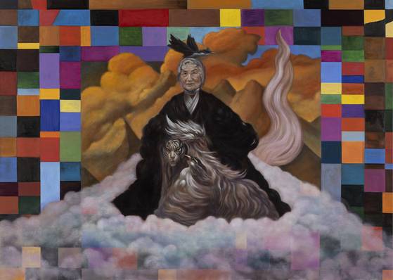 한국계 캐나다 현대 미술가 제이디 차의 유화 ‘할머니 산’(2023). 스페이스K 서울