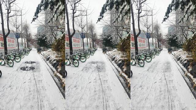 길거리 사진의 맨홀을 각각 갤럭시 S24와 갤럭시 S25 울트라의 인공지능 편집 기능으로 지워봤다. 왼쪽은 원본, 가운데가 갤럭시 S24, 오른쪽이 갤럭시 S25 울트라. 이재연 기자