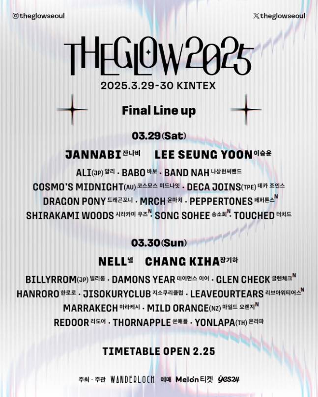 잔나비·페퍼톤스·송소희... ’더 글로우 2025’ 최종 라인업 공개 (제공: 원더로크)