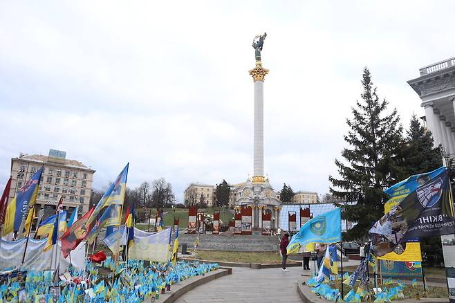 우크라이나 수도 키이우의 중심지에 있는 마이단 독립광장의 모습. 장예지 특파원 penj@hani.co.kr