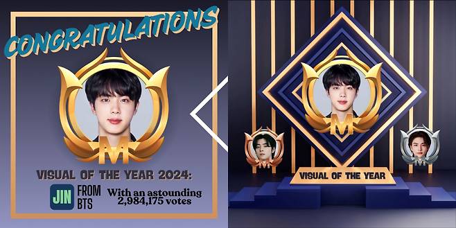 '비주얼 킹' 방탄소년단 진, 2024 올해의 비주얼 1위
