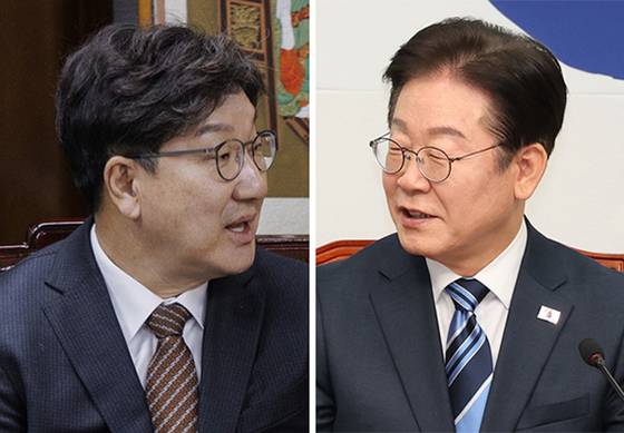 권성동 국민의힘 원내대표(왼쪽)과 이재명 더불어민주당 대표. 연합뉴스