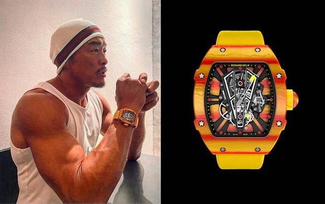 리차드밀 한정판 제품을 찬 격투기 선수 추성훈. /사진=추성훈 SNS, 리차드밀 공식 홈페이지