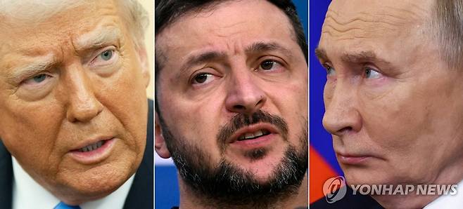 COMBO-US-RUSSIA-UKRAINE-TRUMP-PUTIN-ZELENSKY 왼쪽부터 도널드 트럼프 미국 대통령, 볼로디미르 젤렌스키 우크라이나 대통령, 블라디미르 푸틴 러시아 대통령. [AFP=연합뉴스 자료사진]