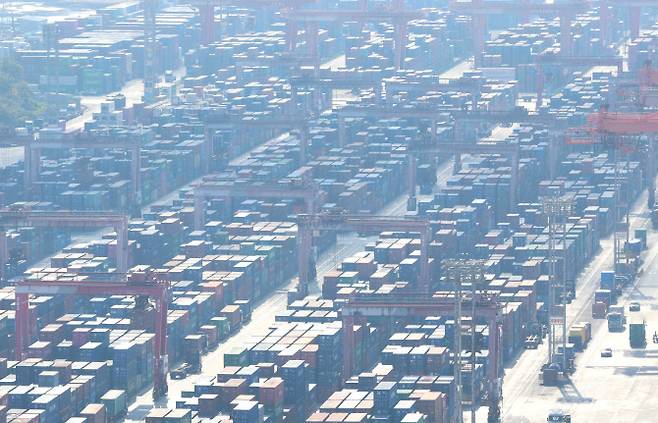 부산 남구 신선대부두에 수출입 화물이 쌓여있다. (사진= 연합뉴스)