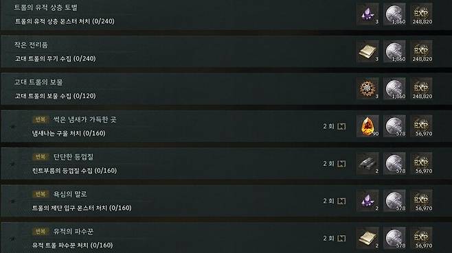 ▲ 일회성 임무까지 수행하면 빠른 레벨업 가능, 반복 임무 초기화 시간은 주의