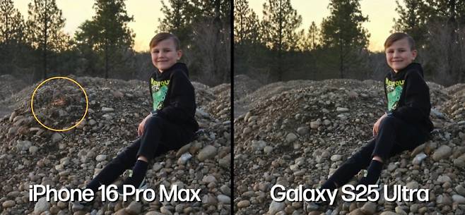 사진= 아이폰16프로와 갤럭시S25 울트라의 생성형 AI 기능을 비교하는 유튜버 맥스 테크의 영상 갈무리