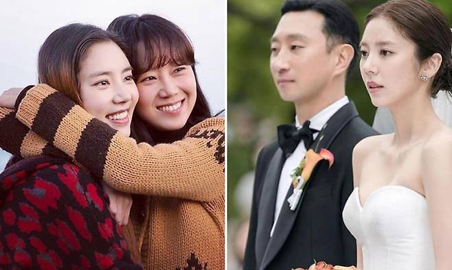가수 겸 배우 손담비와 배우 공효진(왼쪽), 오른쪽은 손담비와 남편 이규혁의 결혼식 모습. 공효진·손담비 인스타그램 캡처