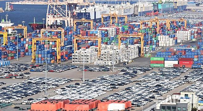[평택=뉴시스] 김종택 기자 = 19일 경기도 평택시 포승읍 평택항 야적장에 수출용 자동차들이 세워져 있다. 2025.02.19. jtk@newsis.com