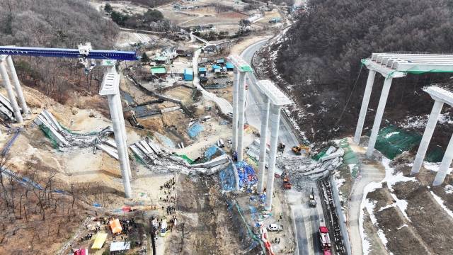 안성 고속도로 공사장 붕괴 사고 현장. 연합뉴스