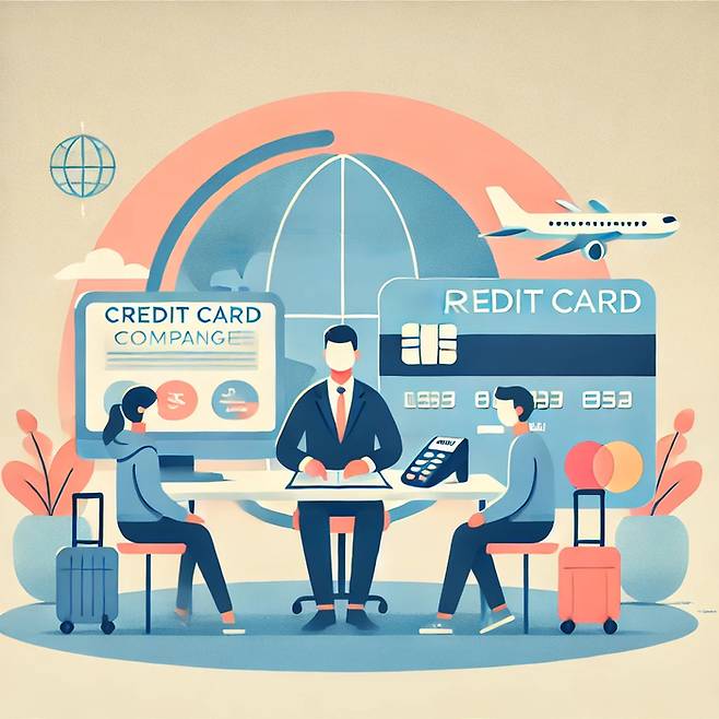 카드사 직원이 고객들에게 여행서비스를 추천하는 모습을 AI로 그린 이미지 <사진=챗GPT·달리3>