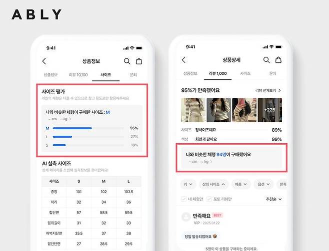 에이블리 '사이즈 추천 기능' 대폭 강화 ⓒ에이블리