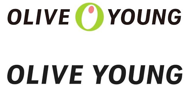 문자 사이에 '올리브' 심볼이 들어간 올리브영의 기존 로고(위쪽)와 새로 바뀐 올리브영 로고(아래쪽). 글로벌과 옴니채널 전략에 맞춰 영문 가독성을 높였다고 회사 측은 설명했다. /올리브영 제공