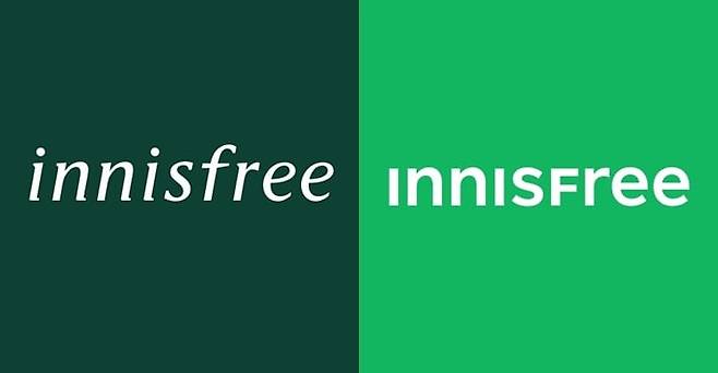 2018년 선보인 이니스프리 로고(왼쪽)와 2023년에 바뀐 새 로고. 최신 로고 트렌드에 맞춰 간결하게 변했다. /이니스프리 제공