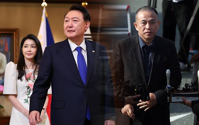 왼쪽 사진은 윤석열 대통령과 김건희 여사, 오른쪽 사진은 정치 브로커 명태균씨 ⓒ연합뉴스·시사저널 양선영