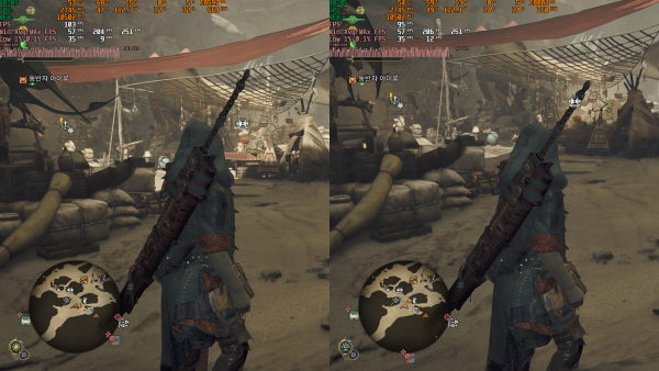 - 그래픽 프리셋 울트라(좌)과 높음(우)의 프레임 차이