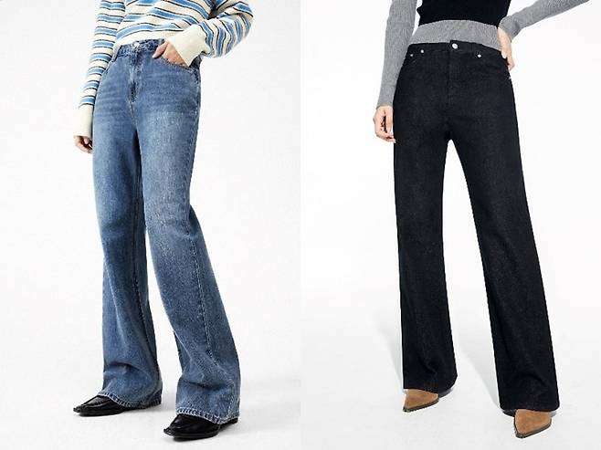 미쏘의 10부 세미부츠컷 데님(좌)과 논페이드 슬림 스트레이트 데님. (사진=이랜드월드)