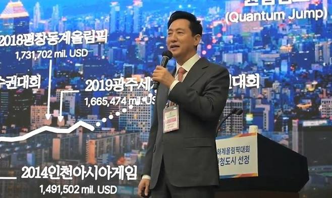 2036 올림픽 유치 신청도시 선정 PT에 나선 오세훈 서울시장 [대한체육회 제공 영상 캡처. 재판매 및 DB 금지]