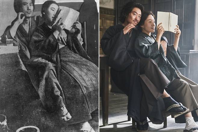 An original photo of Pak Yol and Kaneko Fumiko, and a scene recreating it in the film “Anarchist from Colony” (Plus M Entertainment)